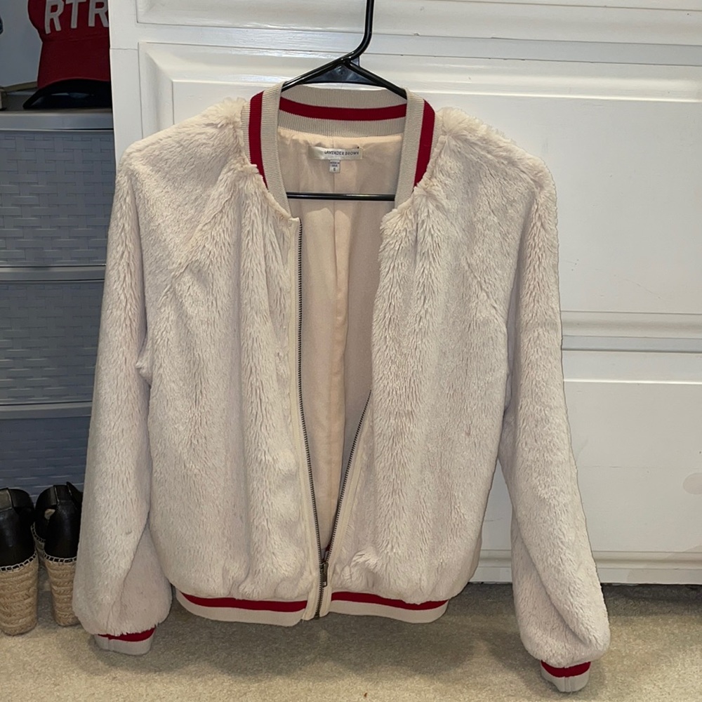Lavender brown bomber faux fur jacket